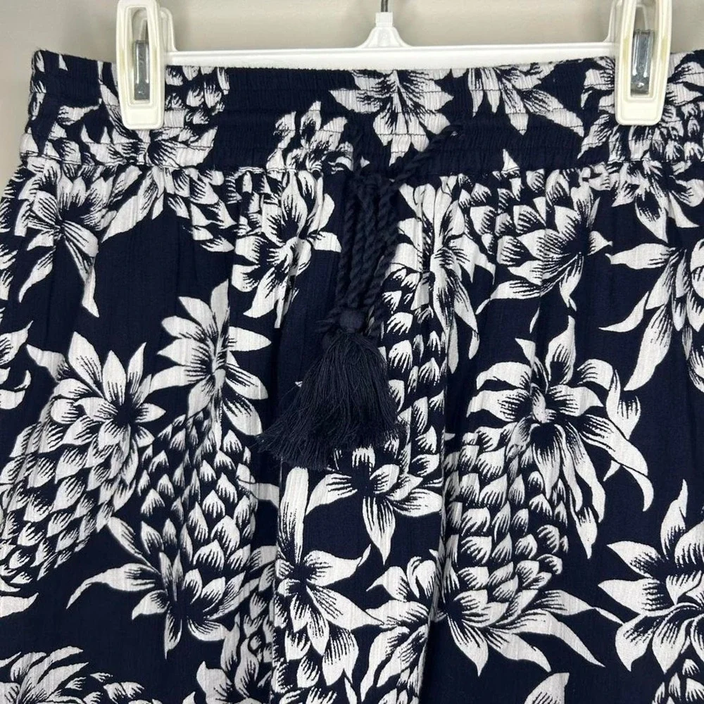 J. Crew white navy pineapple print skirt lined pull-on cotton Womens XXS